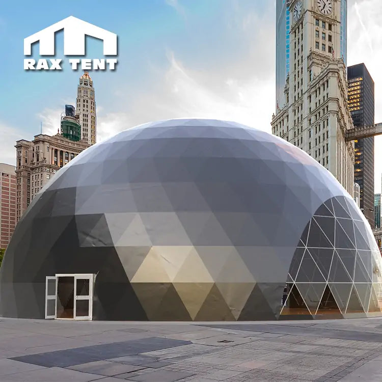 25M Big Geodesic Dome Tent for Event with 1/3 Transparent and 2/3 Black PVC Fabric Cover