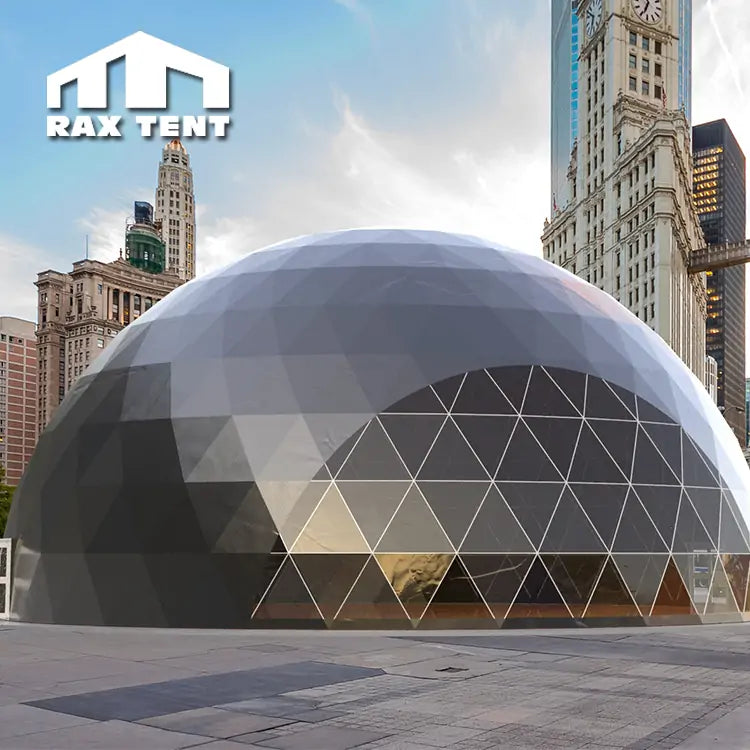 25M Big Geodesic Dome Tent for Event with 1/3 Transparent and 2/3 Black PVC Fabric Cover