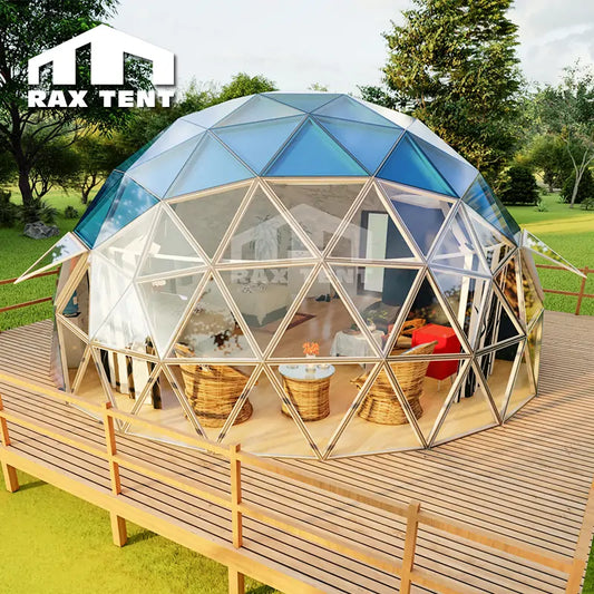 8M Glass Dome for Glamping Hotel and Family Resort with Tempered Glass Cover and Thermal Insulaiton