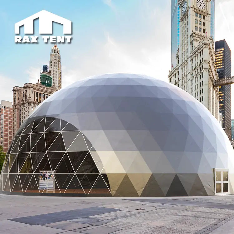 25M Big Geodesic Dome Tent for Event with 1/3 Transparent and 2/3 Black PVC Fabric Cover