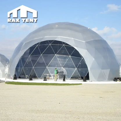 25M Big Geodesic Dome Tent for Event with 1/3 Transparent and 2/3 Black PVC Fabric Cover