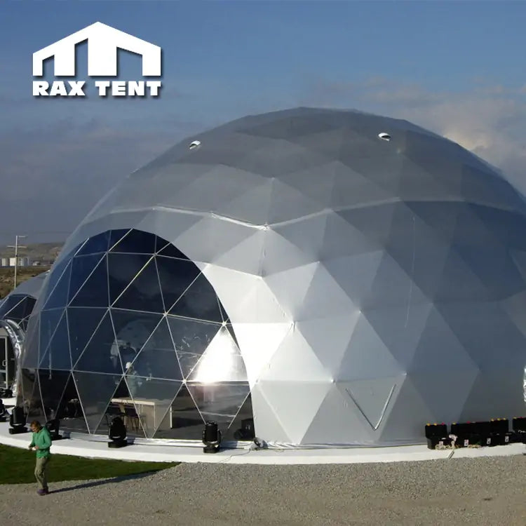 25M Big Geodesic Dome Tent for Event with 1/3 Transparent and 2/3 Black PVC Fabric Cover