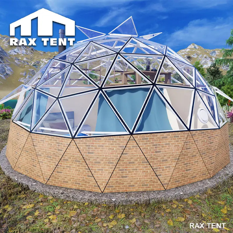 8M Glass Glamping Dome Tent with Mezzanine for Family Resort – RAX TENT