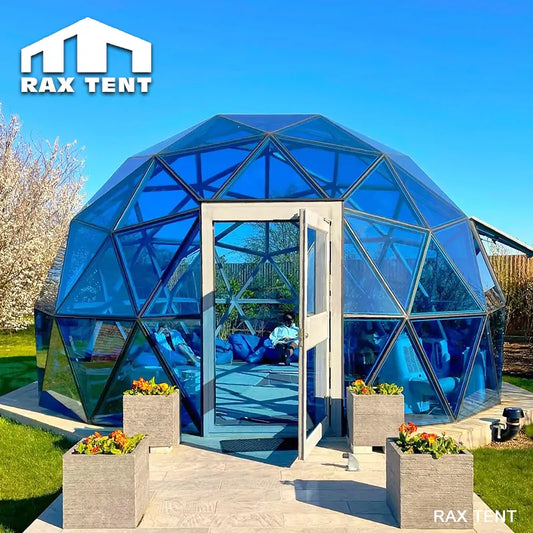 glass dome tent in garden