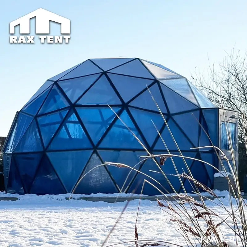 glass dome tent in winter