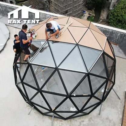 RAXTENT 6M Wood Glass Dome for Glamping with Double Glazed Glass and Wooden Panel